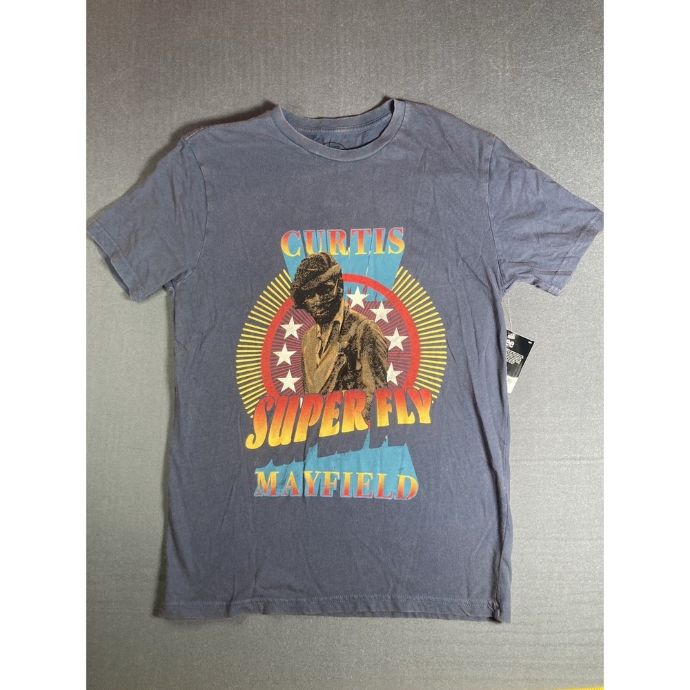 NWT Lee Curtis Mayfield Super Fly Graphic T-Shirt Mens S Blue Classic Fit